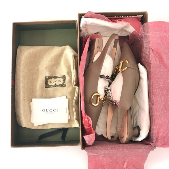 Gucci Baby Bit Deva Taupe Maryjane Pointed Toe Slingback Kitten Heel Pumps 36 - Picture 11 of 11